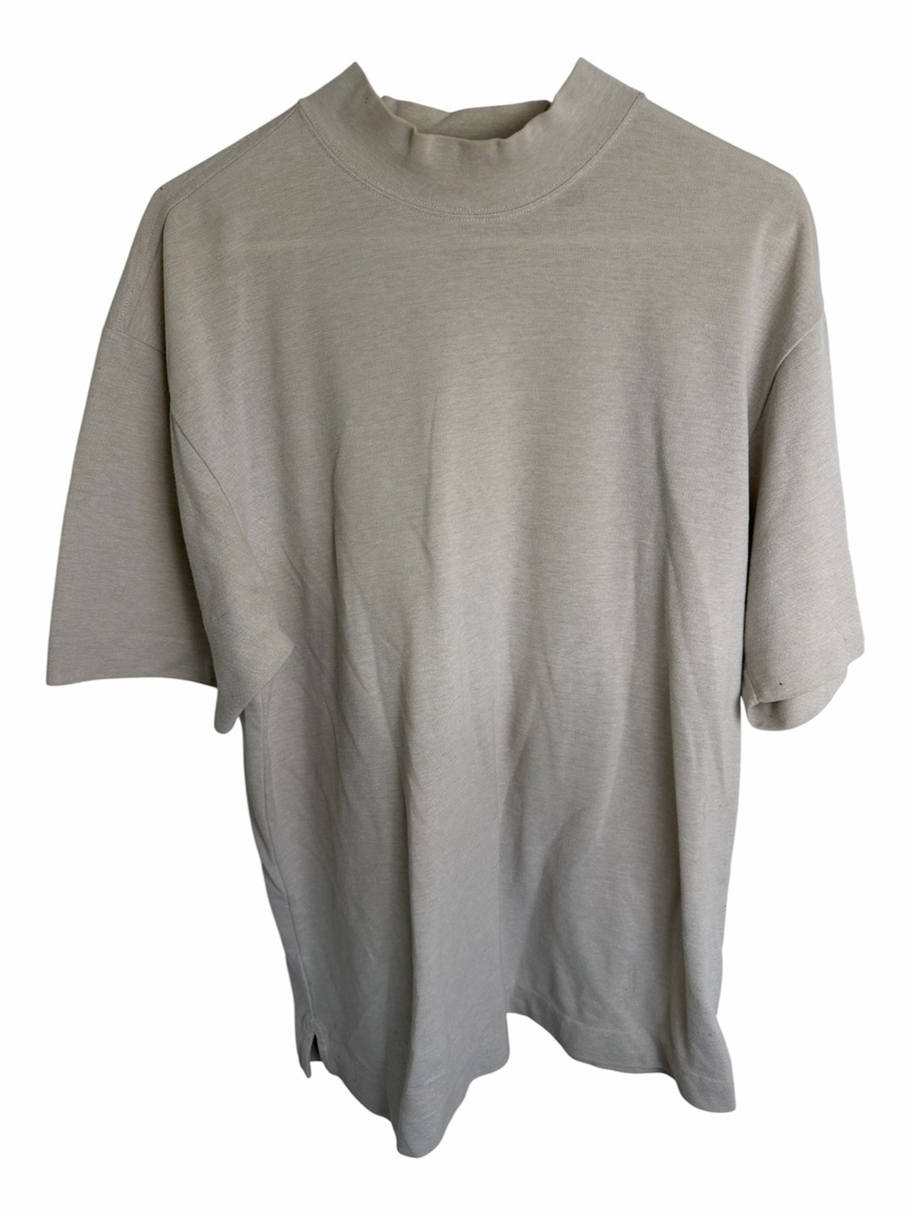 (2366) Callaway Men's Short-Sleeve Mock Neck Polo in Light Beige, Size: Large